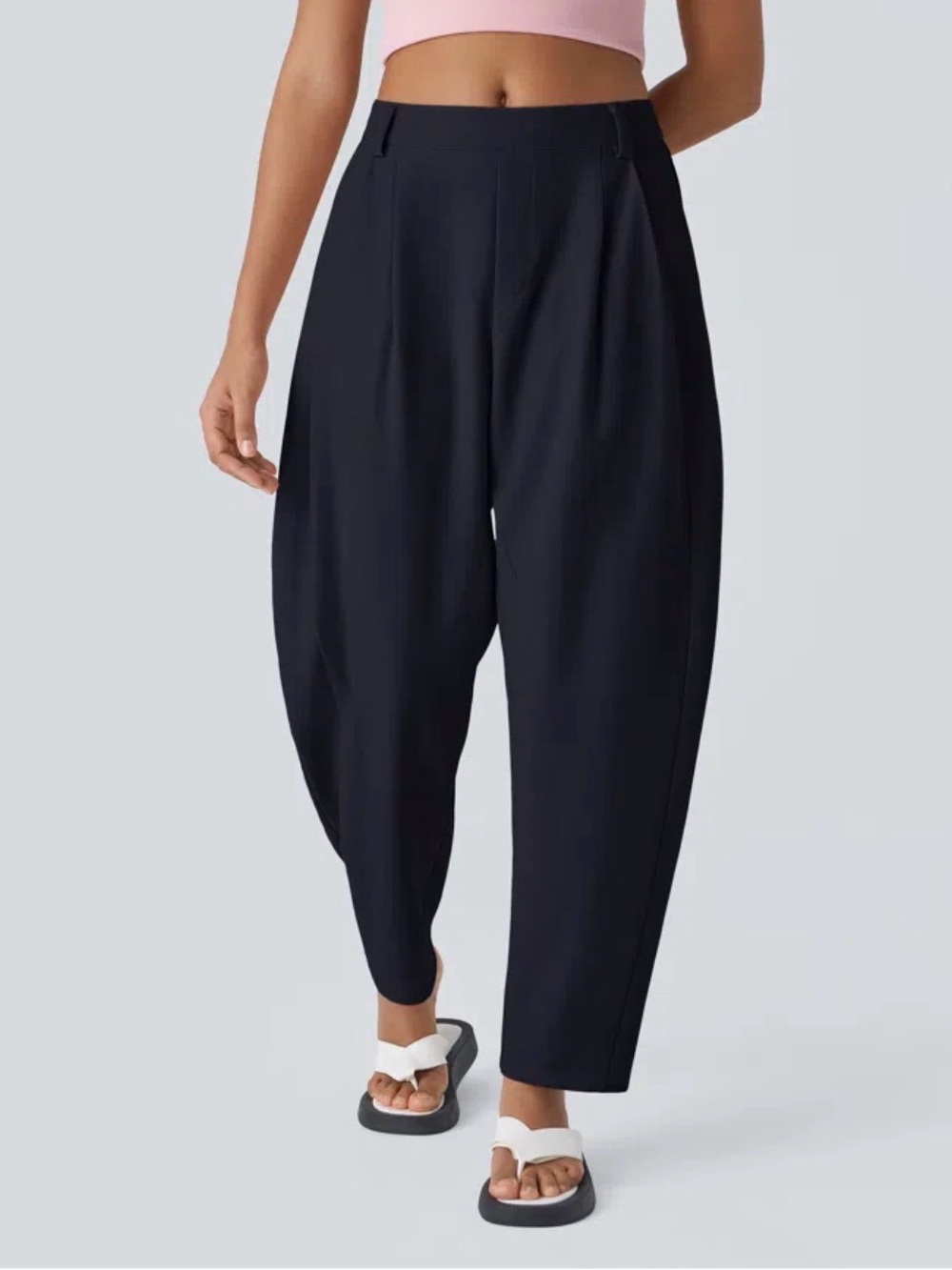 Halara Mid Rise Pocket Barrel Leg Baggy Work Pants navy blue